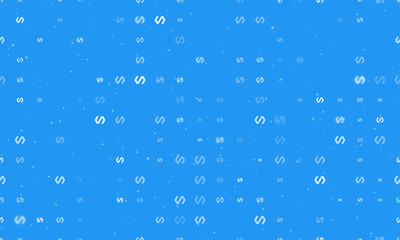 Seamless background pattern of evenly spaced white polymer symbols of different sizes and opacity. Vector illustration on blue background with stars