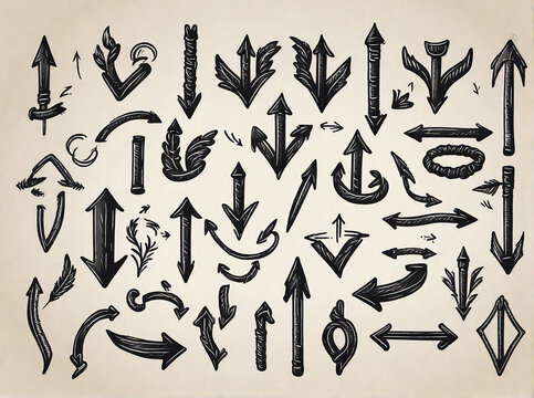 Hand drawn arrows set. Vector illustration of a set of arrows.