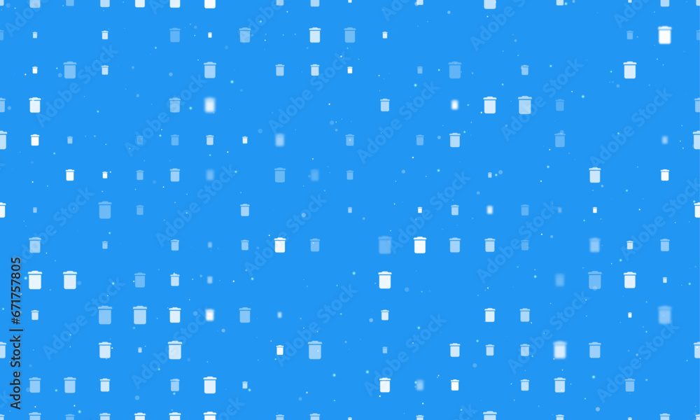 Poster Seamless background pattern of evenly spaced white trash symbols of different sizes and opacity. Vector illustration on blue background with stars