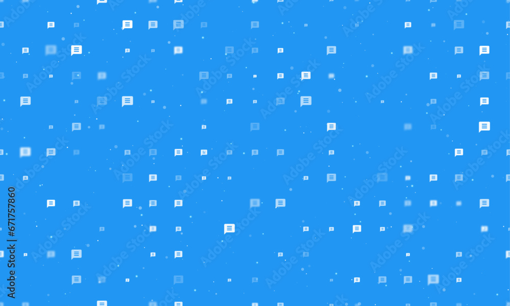 Poster seamless background pattern of evenly spaced white chat symbols of different sizes and opacity. vect