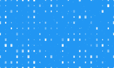 Seamless background pattern of evenly spaced white trash symbols of different sizes and opacity. Vector illustration on blue background with stars