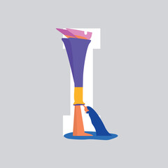 Flat style illustration. Girl with letter. Hand stand