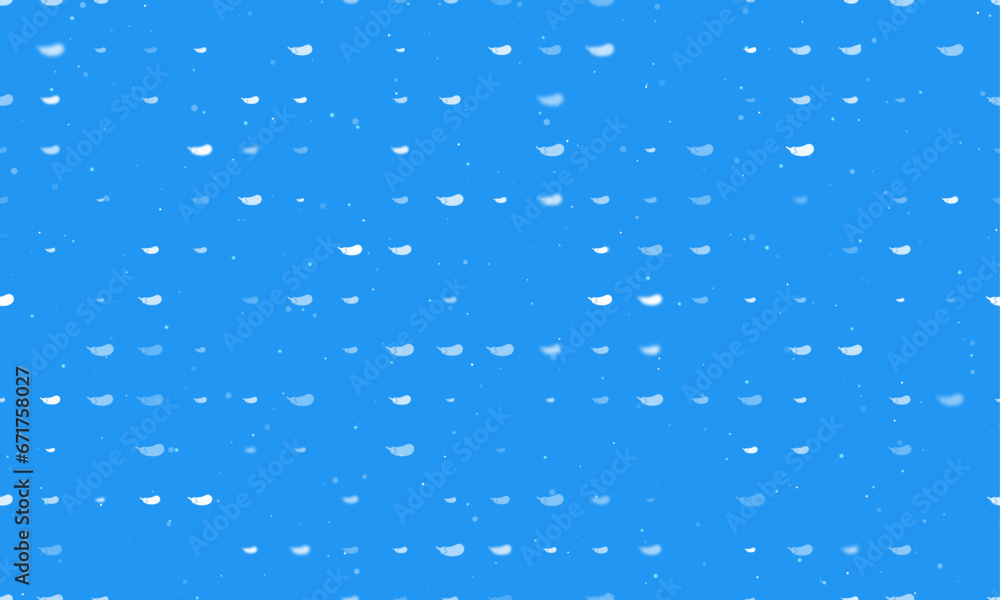 Poster seamless background pattern of evenly spaced white eggplant symbols of different sizes and opacity. 