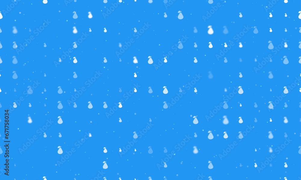 Poster seamless background pattern of evenly spaced white pear symbols of different sizes and opacity. vect
