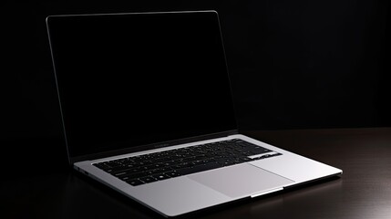 Laptop with blank screen mockup, showcasing laptop blank screen in dark background