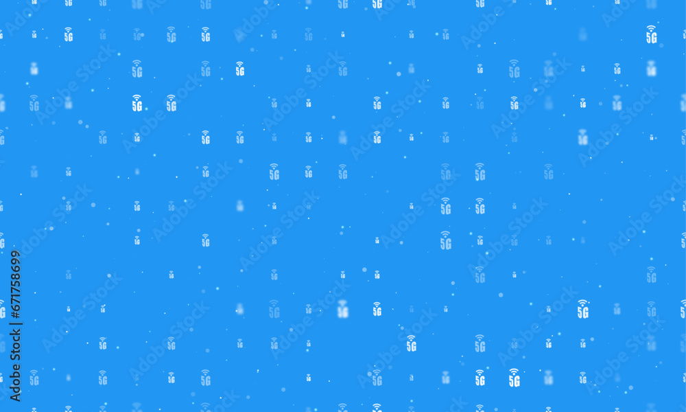 Poster seamless background pattern of evenly spaced white 5g symbols of different sizes and opacity. vector