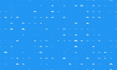 Seamless background pattern of evenly spaced white winners podium symbols of different sizes and opacity. Vector illustration on blue background with stars