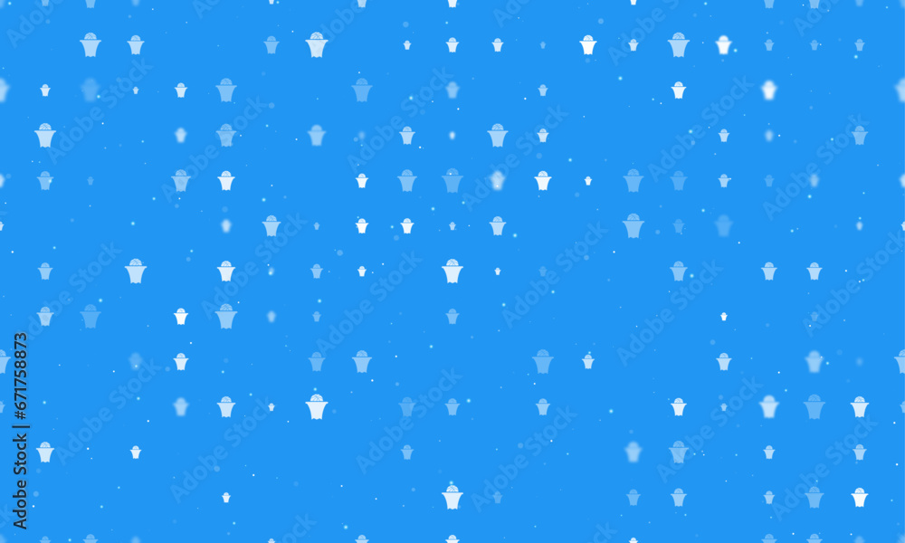 Poster seamless background pattern of evenly spaced white basketball symbols of different sizes and opacity