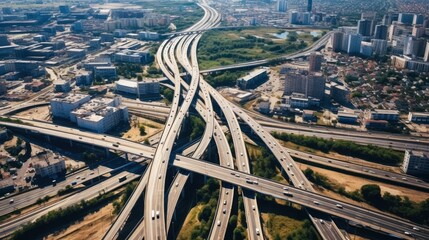 Fototapeta premium Transportation and road, Aerial view of the city overpass.