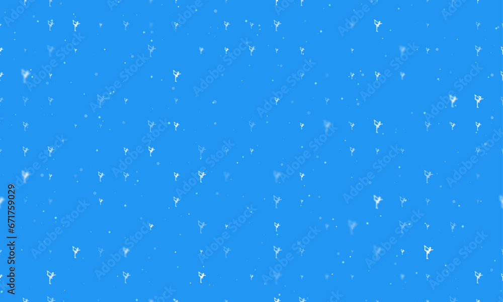 Poster seamless background pattern of evenly spaced white figure skating symbols of different sizes and opa