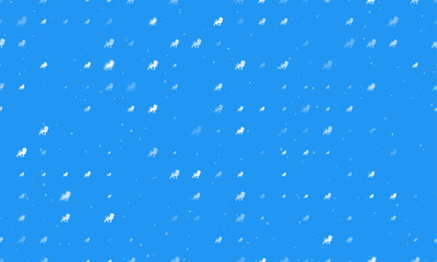 Seamless background pattern of evenly spaced white lion symbols of different sizes and opacity. Vector illustration on blue background with stars