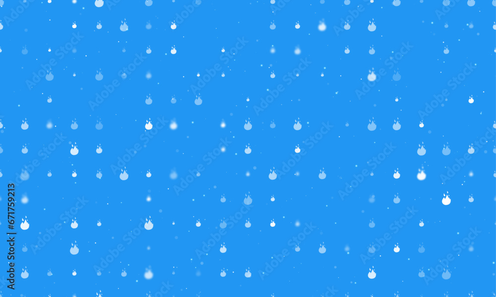 Poster seamless background pattern of evenly spaced white fire symbols of different sizes and opacity. vect