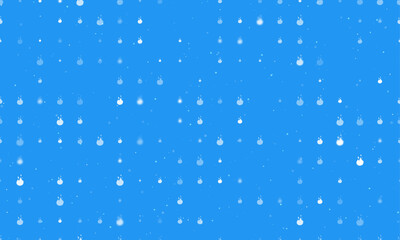 Seamless background pattern of evenly spaced white fire symbols of different sizes and opacity. Vector illustration on blue background with stars