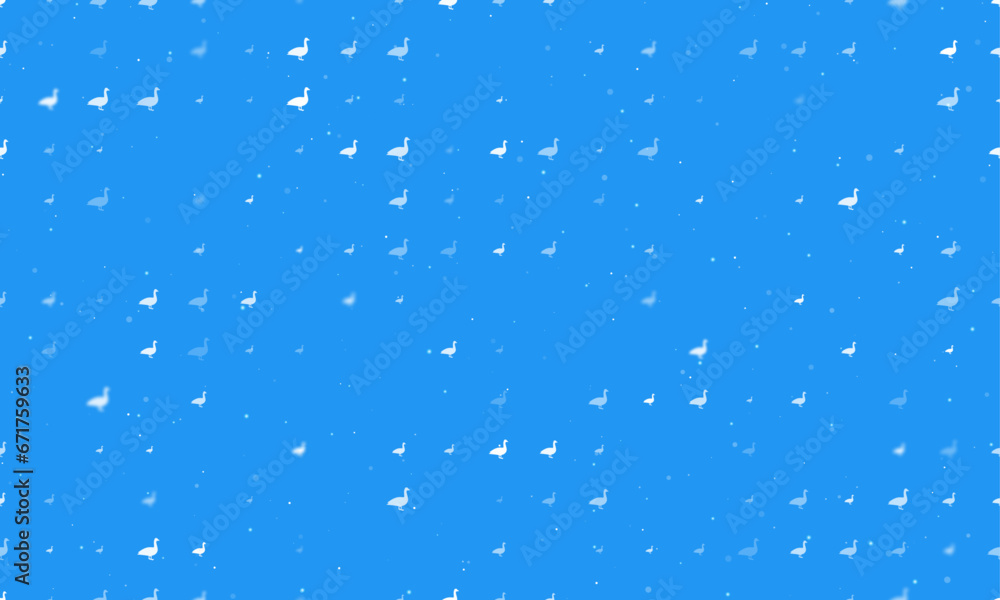 Poster seamless background pattern of evenly spaced white goose symbols of different sizes and opacity. vec