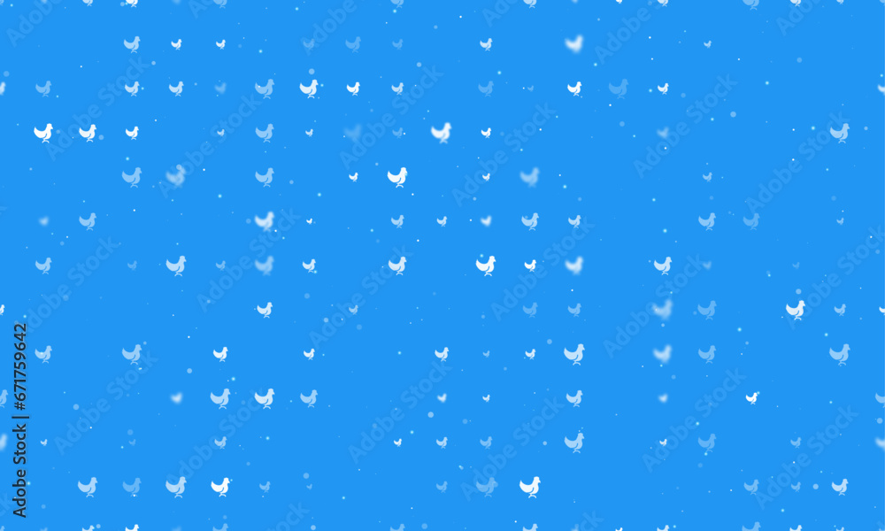 Poster seamless background pattern of evenly spaced white chicken symbols of different sizes and opacity. v