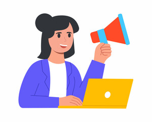Woman with loudspeaker for promotion marketing in social networks