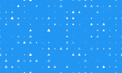 Seamless background pattern of evenly spaced white cone symbols of different sizes and opacity. Vector illustration on blue background with stars