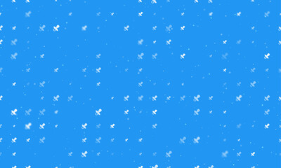 Seamless background pattern of evenly spaced white nipple symbols of different sizes and opacity. Vector illustration on blue background with stars