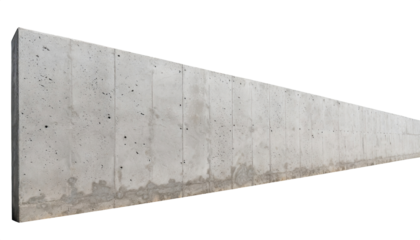 side of concrete cement wall, building barriers or borders, isolated on a transparent background. PNG, cutout, or clipping path.