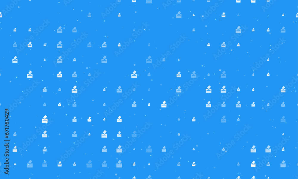 Poster seamless background pattern of evenly spaced white vote symbols of different sizes and opacity. vect