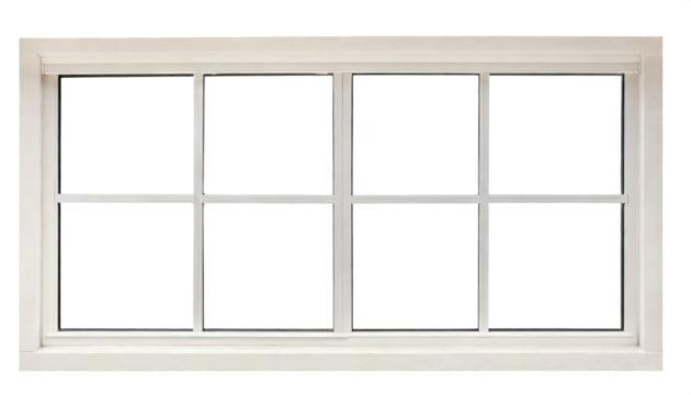 modern white  window, isolated on a white background. office front store frame for design, exterior building aluminum facade element. PNG file, clipping path.