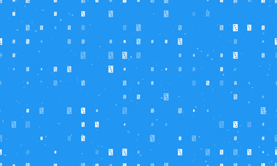 Seamless background pattern of evenly spaced white Three of hearts playing cards of different sizes and opacity. Vector illustration on blue background with stars