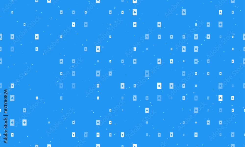 Poster seamless background pattern of evenly spaced white ace of clubs cards of different sizes and opacity