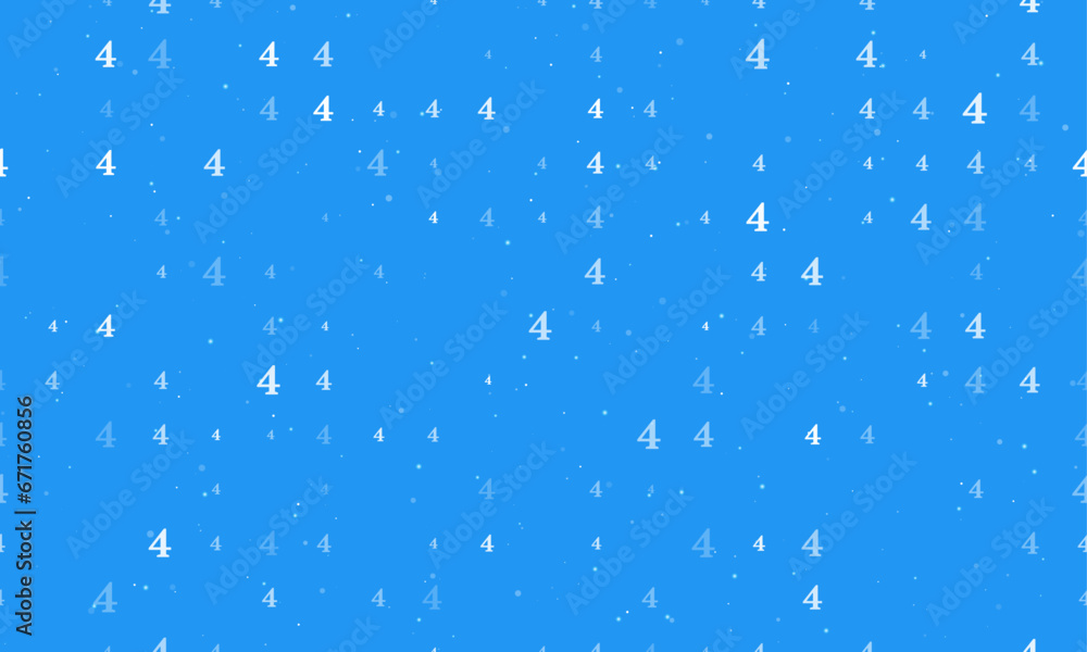 Poster seamless background pattern of evenly spaced white number four symbols of different sizes and opacit