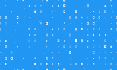 Seamless background pattern of evenly spaced white ace of clubs cards of different sizes and opacity. Vector illustration on blue background with stars