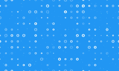 Seamless background pattern of evenly spaced white stop hand symbols of different sizes and opacity. Vector illustration on blue background with stars