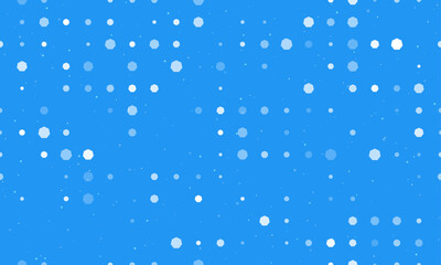 Seamless background pattern of evenly spaced white heptagon symbols of different sizes and opacity. Vector illustration on blue background with stars