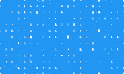 Seamless background pattern of evenly spaced white trapezium symbols of different sizes and opacity. Vector illustration on blue background with stars
