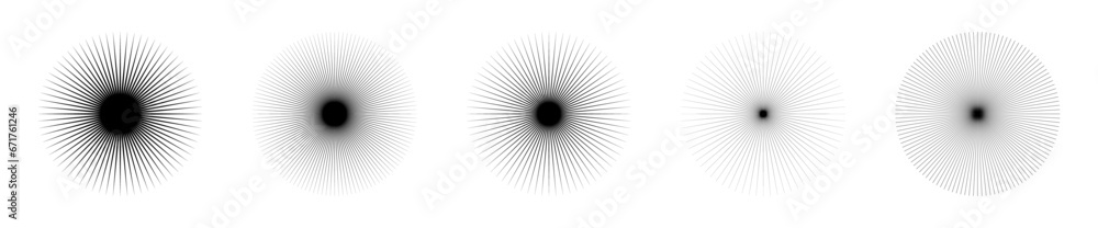 Poster sunburst shine line icon set. radial sun beams. fireworks collection. starburst light explosion. vec