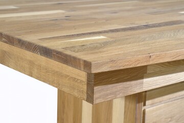 Wooden table surface. Natural wood furniture close view