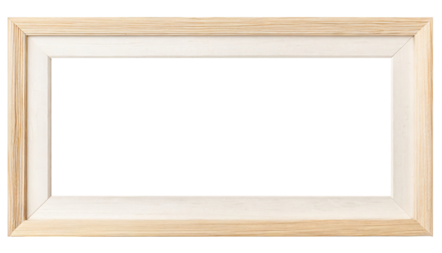 brown empty wooden picture  frame, isolated on a transparent background with a PNG cutout or clipping path.