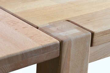 Wooden table surface. Natural wood furniture close view