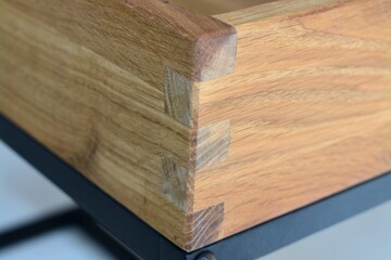 Wooden table surface. Natural wood furniture close view