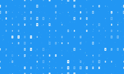 Seamless background pattern of evenly spaced white ace of heart cards of different sizes and opacity. Vector illustration on blue background with stars