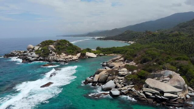 Aerial shots of the Tayrona National Park, in northern Colombia, is a large protected area covering the slopes of the Sierra Nevada de Santa Marta