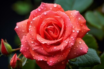 Rose with water droplets on natural background. Generative AI