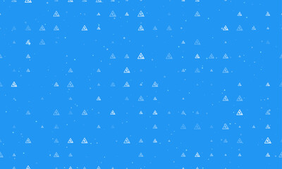 Seamless background pattern of evenly spaced white road work signs of different sizes and opacity. Vector illustration on blue background with stars