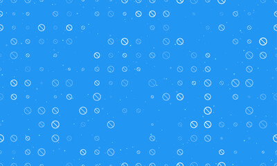 Seamless background pattern of evenly spaced white no parking signs of different sizes and opacity. Vector illustration on blue background with stars