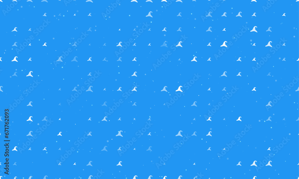 Poster seamless background pattern of evenly spaced white wizard hat symbols of different sizes and opacity