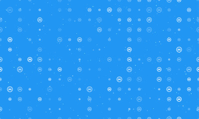 Seamless background pattern of evenly spaced white no car signs of different sizes and opacity. Vector illustration on blue background with stars