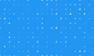 Seamless background pattern of evenly spaced white wizard hat symbols of different sizes and opacity. Vector illustration on blue background with stars