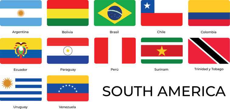 South America Flags Banderas América del Sur
