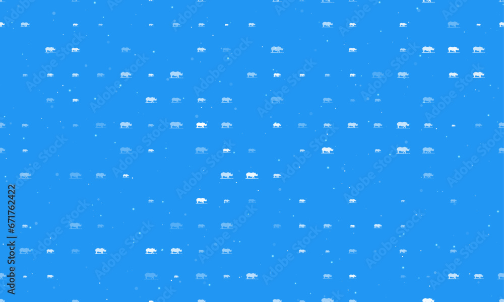 Poster seamless background pattern of evenly spaced white wild rhino symbols of different sizes and opacity