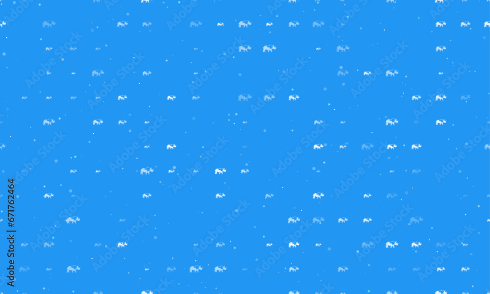 Poster seamless background pattern of evenly spaced white rhinoceros symbols of different sizes and opacity