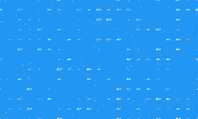 Seamless background pattern of evenly spaced white rhinoceros symbols of different sizes and opacity. Vector illustration on blue background with stars