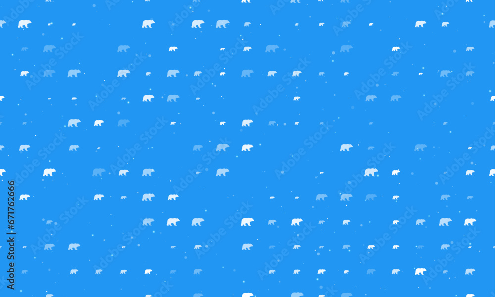 Poster seamless background pattern of evenly spaced white bear symbols of different sizes and opacity. vect